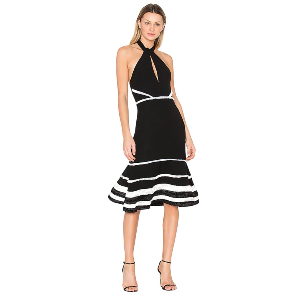 Alexis Doriaan Dress Black & White Fringe Flounce 
Halter Medium